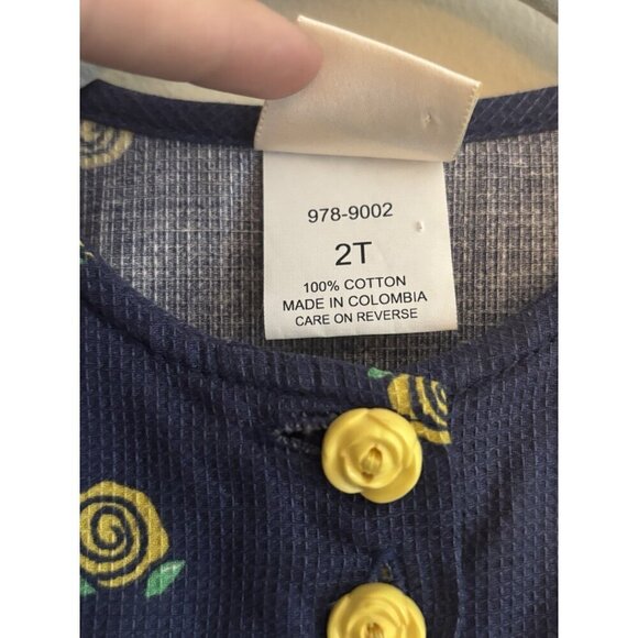 Vintage Oshkosh Collection Girls Dress 2T Toddler Blue Yellow Roses - Picture 5 of 10